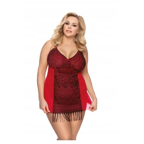 Czerwona koszulka nocna z frędzlami + stringi